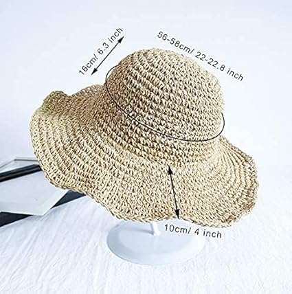 Women’s Wide Brim Straw Sun Hat – Foldable Handwoven Beach Hat, Summer UV Protection
