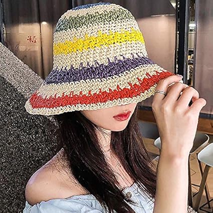 Colorful Woven Bucket Hat – Handmade Summer Straw Sun Hat, Casual Beach Hat, Stylish & Versatile
