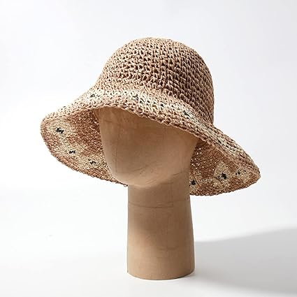 Straw Woven Bucket Hat Women’s Summer Beach Sun Hat Wide Brim Foldable Vacation Hat