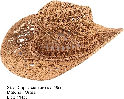 Summer Straw Cowboy Hat – Hollow Out Woven Wide Brim Western Style Sun Hat for Men and Women, Breathable & UV Protection