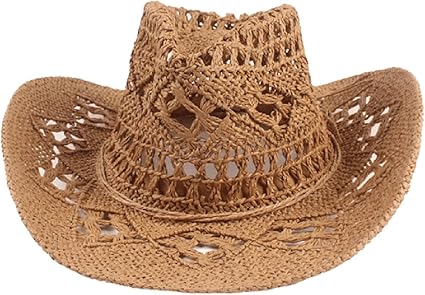 Summer Straw Cowboy Hat – Hollow Out Woven Wide Brim Western Style Sun Hat for Men and Women, Breathable & UV Protection