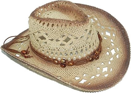 Summer Straw Cowboy Hat – Hollow Out Woven Wide Brim Western Style Sun Hat with Decorative Band, Unisex Outdoor Beach Hat