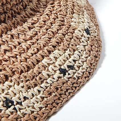 Straw Woven Bucket Hat Women’s Summer Beach Sun Hat Wide Brim Foldable Vacation Hat