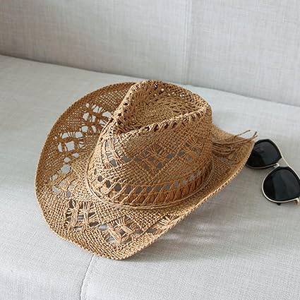 Summer Straw Cowboy Hat – Hollow Out Woven Wide Brim Western Style Sun Hat for Men and Women, Breathable & UV Protection