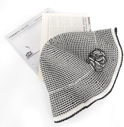 Women’s Black and White Striped Wide Brim Hat with Flower Decoration – Summer Elegant Handwoven Sun Hat