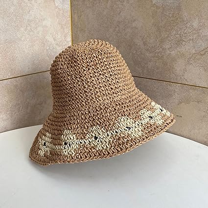 Straw Woven Bucket Hat Women’s Summer Beach Sun Hat Wide Brim Foldable Vacation Hat