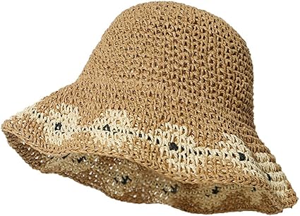 Straw Woven Bucket Hat Women’s Summer Beach Sun Hat Wide Brim Foldable Vacation Hat