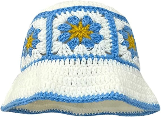 Handmade Crochet Bucket Hat / Knitted Flower Sun Hat