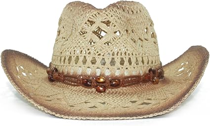 Summer Straw Cowboy Hat – Hollow Out Woven Wide Brim Western Style Sun Hat with Decorative Band, Unisex Outdoor Beach Hat