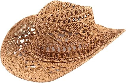 Summer Straw Cowboy Hat – Hollow Out Woven Wide Brim Western Style Sun Hat for Men and Women, Breathable & UV Protection