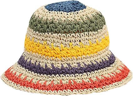 Colorful Woven Bucket Hat – Handmade Summer Straw Sun Hat, Casual Beach Hat, Stylish & Versatile