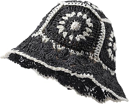 Handmade Crochet Color Block Fisherman Hat – Vintage Summer Wide Brim Sun Hat for Women