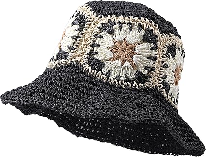 Handmade Crochet Straw Fisherman Hat – Summer Sun Protection Wide Brim Hat for Women