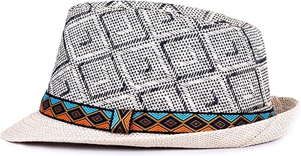 Summer Straw Fedora Hat – Panama Style Sun Hat with Diamond Pattern Weaving, Wide Brim Breathable Hat for Men and Women