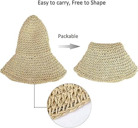 Women’s Wide Brim Straw Sun Hat – Foldable Handwoven Beach Hat, Summer UV Protection