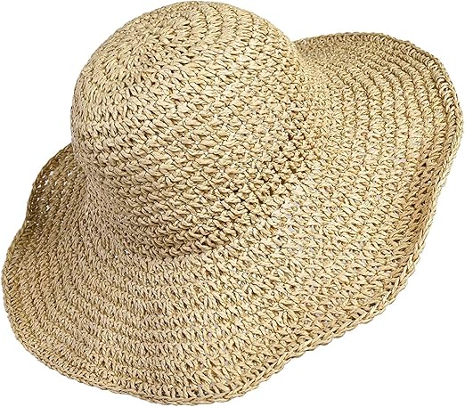 Women’s Wide Brim Straw Sun Hat – Foldable Handwoven Beach Hat, Summer UV Protection