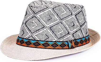 Summer Straw Fedora Hat – Panama Style Sun Hat with Diamond Pattern Weaving, Wide Brim Breathable Hat for Men and Women